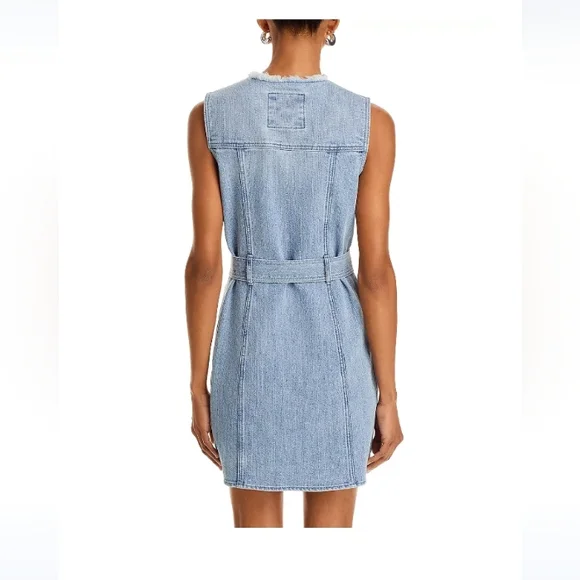 NWOT MICHAEL Michael Kors Frayed Neck Denim Shirt Dress Women's Size 6 - Picture 2 of 11